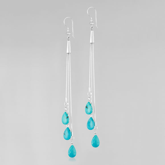 Turquoise teardrops handcrafted ﻿earring sterling silver.