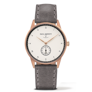 PAUL HEWITT SIGNATURE WHITE OCEAN ROSE GOLD GRAY LEATHER WATCH