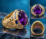 10K gold men's amethyst ring shown from multiple angles