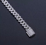 Close-up of 6mm sterling silver moissanite Miami Cuban chain clasp