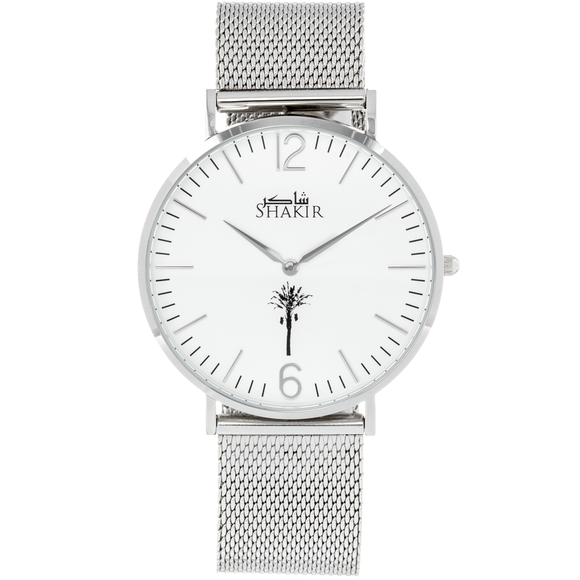 Shakir Ultra Slim Watch White Sand Stainless Steel Mesh Strap