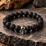 Ebedi 12mm lava bead skull stretch bracelet
