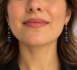 Bliss natural Lapis Lazuli drop earrings worn by a model, front view