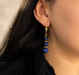 Bliss natural Lapis Lazuli drop earring worn, close-up view