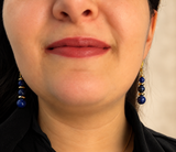 Bliss natural Lapis Lazuli drop earrings worn, front view