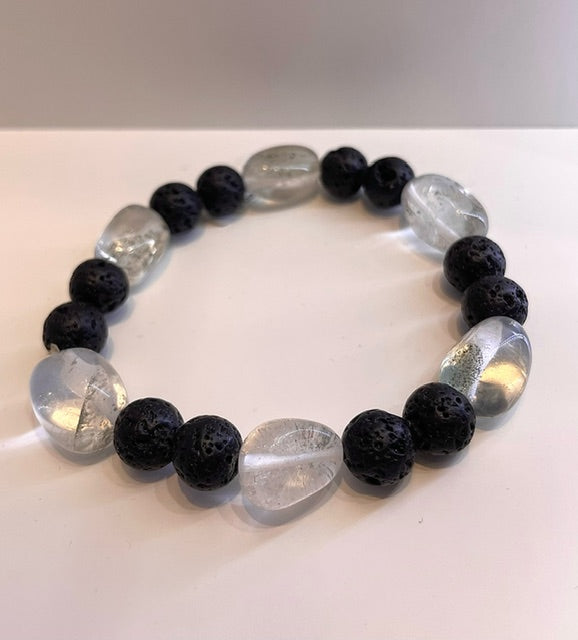 Ebedi - lava & clear quartz beaded bracelet