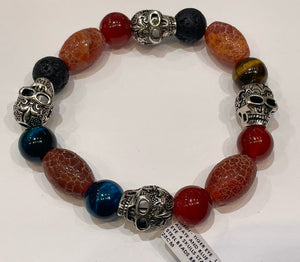 ebedi - 4 skulls and multiple stones bead bracelet