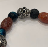 ebedi - 4 skulls and multiple stones bead bracelet