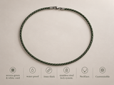 Ebedi green and white cord necklace features: waterproof, 3mm, stainless steel lock, customizable