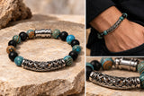 Styled views of the bracelet, a wrist model, and detailed centrepiece