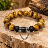 Ebedi 12mm tiger eye bracelet with stainless steel magnetic clasp and safety chain