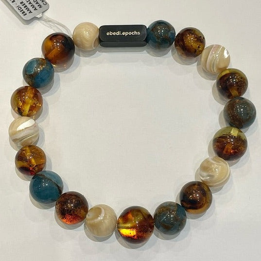 Ebedi - amber, shell pearls, amazonite beads
