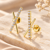 Pair of X-design gold-plated sterling silver CZ stud earrings - product image