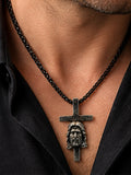 Moda custom made Jesus face cross necklace worn on male model