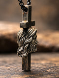 Moda custom made Jesus face cross pendant side profile detail