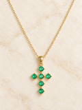 Freya green CZ cross necklace, styled standalone product photo