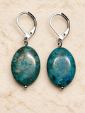 Natural blue jasper earrings, 15 × 20 mm stones, styled product image