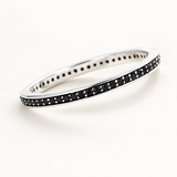 Black pavé CZ sterling silver ring, diagonal detail view