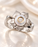 Galatea diamond-set pearl flower ring in 14K white gold — featured product view