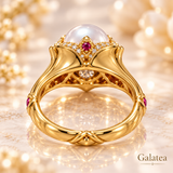 Detailed rear profile of Galatea 14K gold pearl and ruby ring