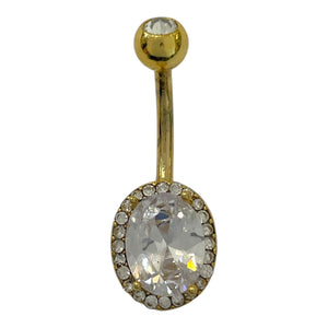 CZ Around Oval Prong Set CZ Center Double Tier 316L Surgical Steel Belly Button Navel Rings