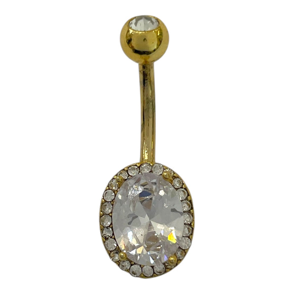 CZ Around Oval Prong Set CZ Center Double Tier 316L Surgical Steel Belly Button Navel Rings
