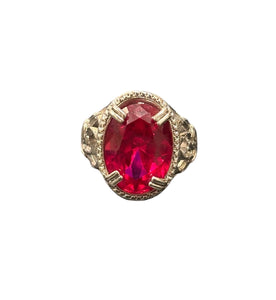 LC GEMS - 925 silver ring with big oval lab created ruby