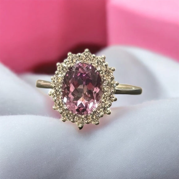 LC GEMS - 925 silver ring with lab created light purple tourmaline stone