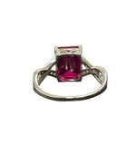 LC GEMS - 925 silver ring with a rectangular lab created ruby