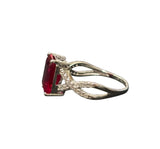 LC GEMS - 925 silver ring with a rectangular lab created ruby