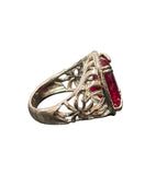 LC GEMS - 925 silver ring with big oval lab created ruby