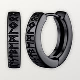 Engraved stainless steel Viking hoop earring, black IP