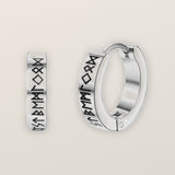 Engraved stainless steel Viking hoop earring, steel color