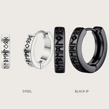 Steel and black IP Viking hoop earring finishes