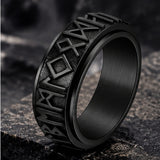 Black stainless steel Viking rune spinner ring