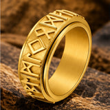 Gold stainless steel Viking rune spinner ring