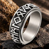 Steel Viking rune spinner ring – featured studio photograph