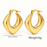 Gold angular hoop earrings, 2.2 cm wide, weight 6 g