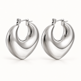 Silver stainless steel angular hoop earrings, standalone product image