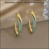 Yana blue accent hoop earrings in stainless steel with gold PVD plating