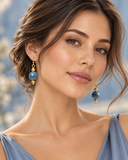 Woman wearing Yana blue Durzi quartz stainless steel earrings