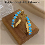 Yana blue heart hoop earrings in stainless steel with gold PVD plating