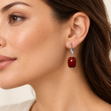 Model wearing Dark Red Agate earrings