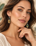 Woman wearing Yana DiZi agate stainless steel earrings