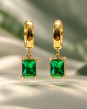 Yana rectangle green CZ stainless steel earrings