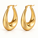 Gold IP stainless steel elongated hoop earrings, standalone product image