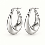 Silver stainless steel elongated hoop earrings, standalone product image