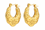 Ornate gold IP stainless steel hoop earrings, main product image