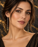 Woman wearing Yana custom pyrite drop earrings