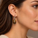 Model wearing Tiger Eye earrings